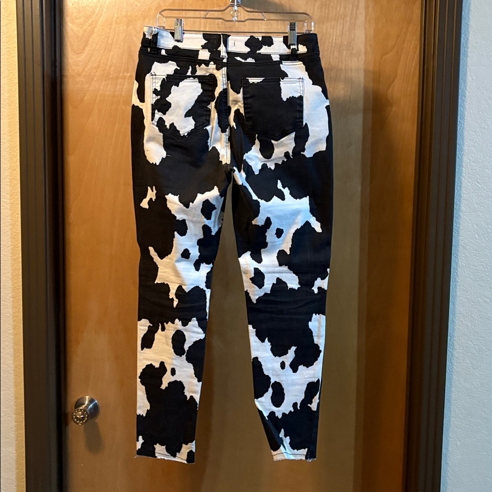 Southern Stitch Black and White Cow Print Pants; Size M - Picture 3 of 6